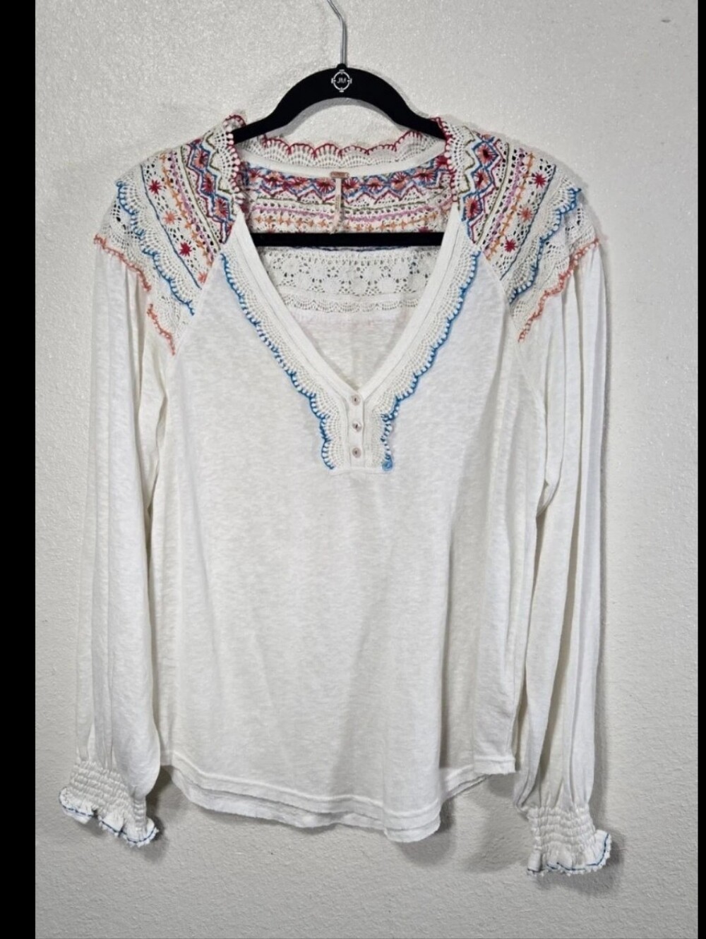 Free People Siesta Fiesta Women's Crochet Long Sleeve Top Small